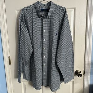 Ralph Lauren Blue Label Long Sleeve Dress Shirt Men’s 2XB Big Size Blue Plaid